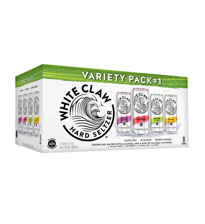 Box of White Claw Hard Seltzer Variety Pack #1 on a white background