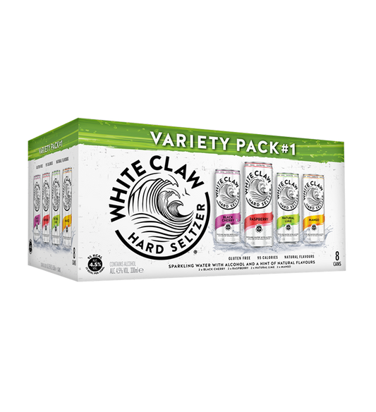 Box of White Claw Hard Seltzer Variety Pack #1 on a white background