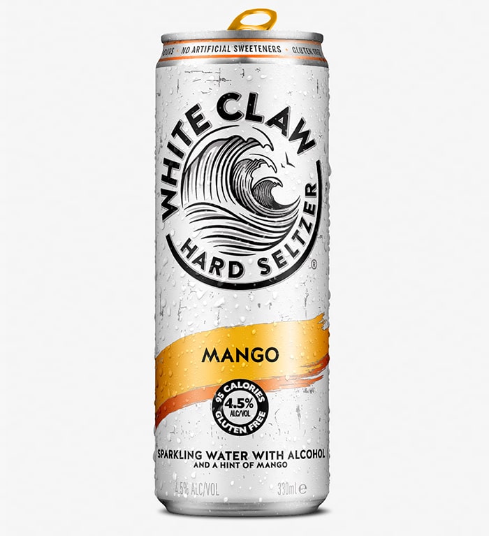 A can of Mango WHITE CLAW® on a grey background